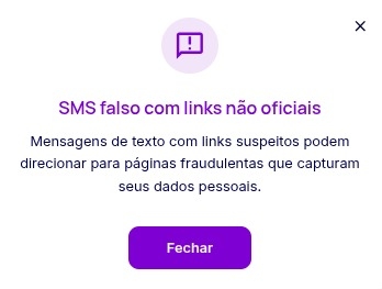 SMS falso com links não oficiais